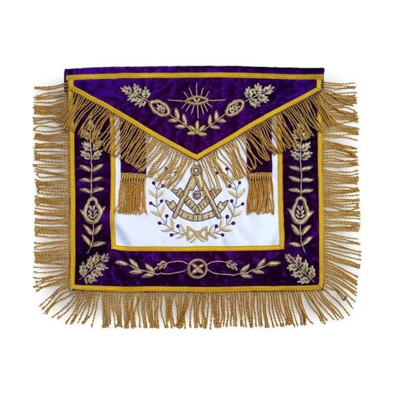 Past Master Blue Lodge Apron – Purple Velvet with Hand Embroidery, Masonic Regalia with Adjustable Belt