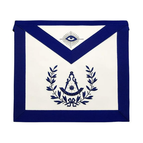 Past Master Blue Lodge Apron – Royal Blue with Wreath Embroidery, Masonic Regalia with Adjustable Belt