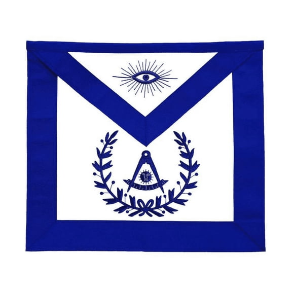 Past Master Blue Lodge Apron - Royal Blue with Wreath Embroidery and Adjustable Waist Belt(Satin/Silk)