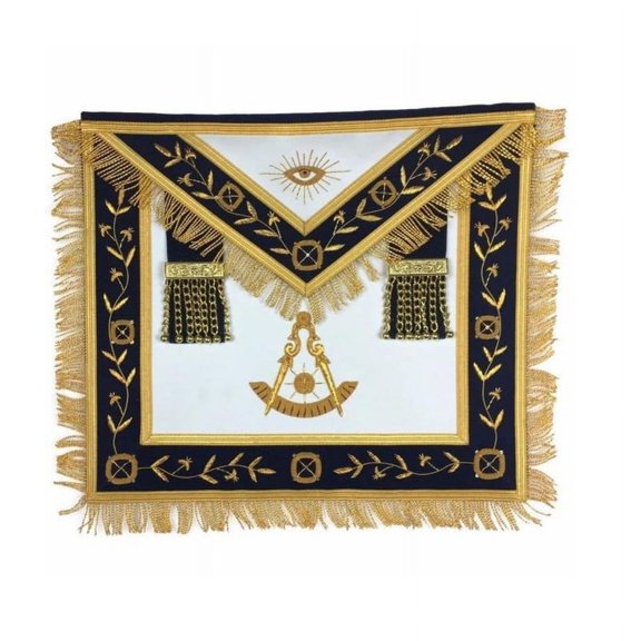 Past Master Blue Lodge Apron – Royal Navy with Gold Fringe, Handcrafted Masonic Regalia