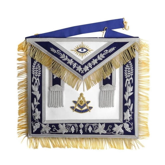 Past Master Blue Lodge Apron - Silver & Blue Hand Embroidery Bullion - Elegant Masonic Regalia for Ceremonial Use