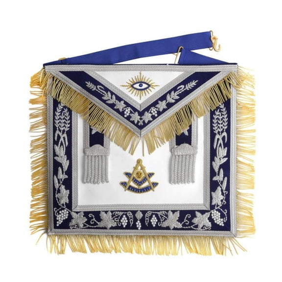 Past Master Blue Lodge Apron - Silver & Blue Hand Embroidery Bullion - Elegant Masonic Regalia for Ceremonial Use