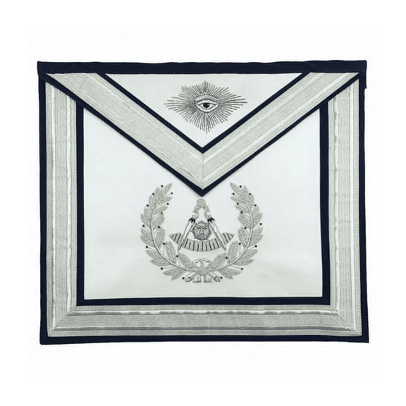 Past Master Blue Lodge Apron – Silver Handmade Embroidery, Adjustable Belt with Silver Snake Fastener(Lambskin)