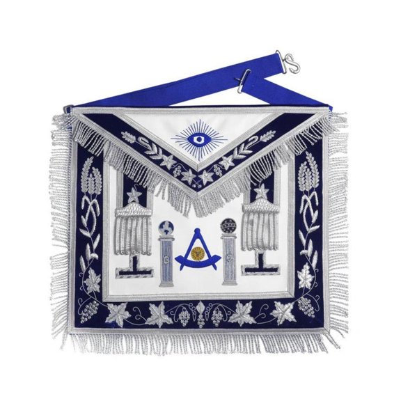 Past Master Blue Lodge California Regulation Apron - Blue & Silver Hand Embroidery Bullion with Pillars – Core Plus Group