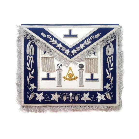 Past Master Blue Lodge California Regulation Apron – Gold & Silver Embroidered Masonic Regalia with Adjustable Belt