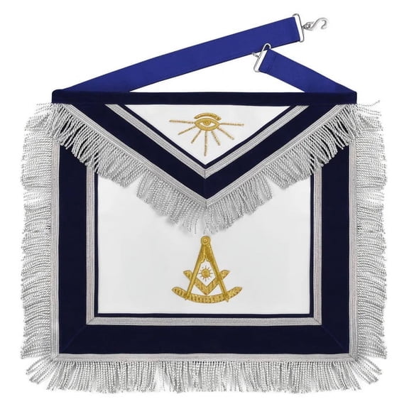 Past Master Blue Lodge California Regulation Apron - Hand Embroidery with Gold Bullion & Silver Braid Fringe