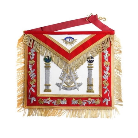 Past Master Blue Lodge California Regulation Apron - Vibrant Red & Gold Hand Embroidery with Pillars