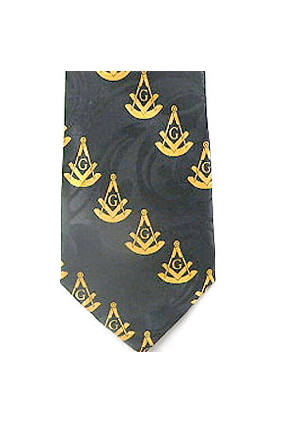 Past Master Masonic Neck Tie - Black Yellow Polyester duplicated Masonic Design