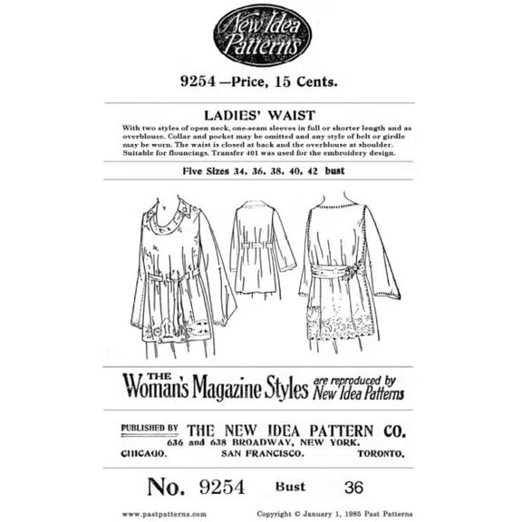 Past Pattern New Idea Ladies' Waist Sewing Pattern (pastpattern9254)