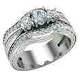 thumbnail image 1 of Past Present Future Engraved Diamond Wedding Ring Set with Enhancer Bands 14K White Gold 1.20 CTW (H,SI1), 1 of 5