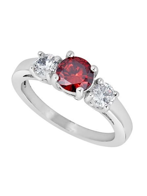 Womens January Birthstone Ring Red Cubic Zirconia 316L Stainless Steel Band Fantasy Forge Jewelry