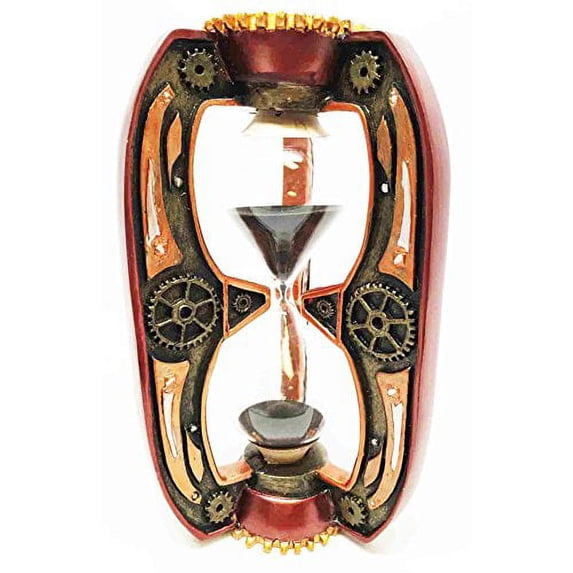 Past Present and Future Time Warp Steampunk Gearwork Sandtimer Black Sand Sculpture