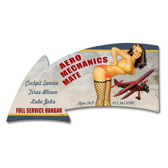 Past Time 21 x 11 in. Aero Mechanics Mate Full Service Arrow Plasma Metal Sign