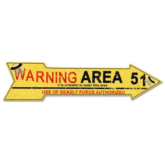 Past Time 30 x 7 in. Area 51 Arrow Plasma Metal Sign