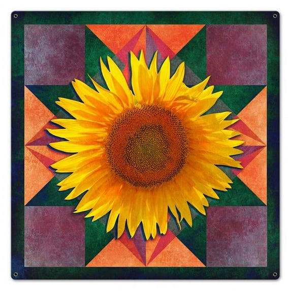 Past Time Signs AQP410 24 x 24 in. Sunflower Four Corners Vintage Metal Sign