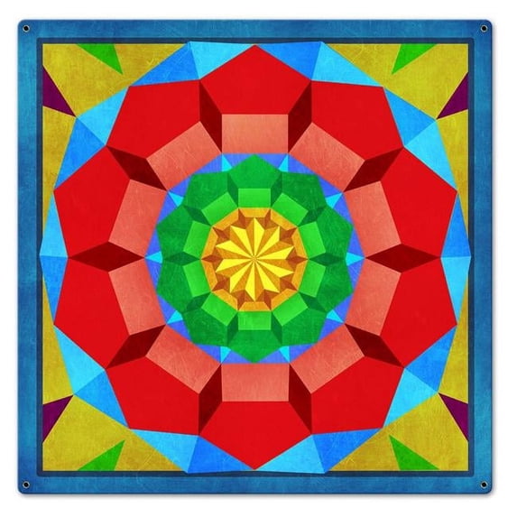 Past Time Signs AQP504 24 x 24 in. Pentagon Circle Quilt Burgundy Vintage Metal Sign