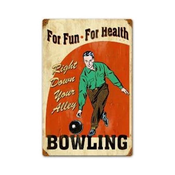 Past Time Signs Bowling For Health Sports And Recreation Vintage Metal Sign
