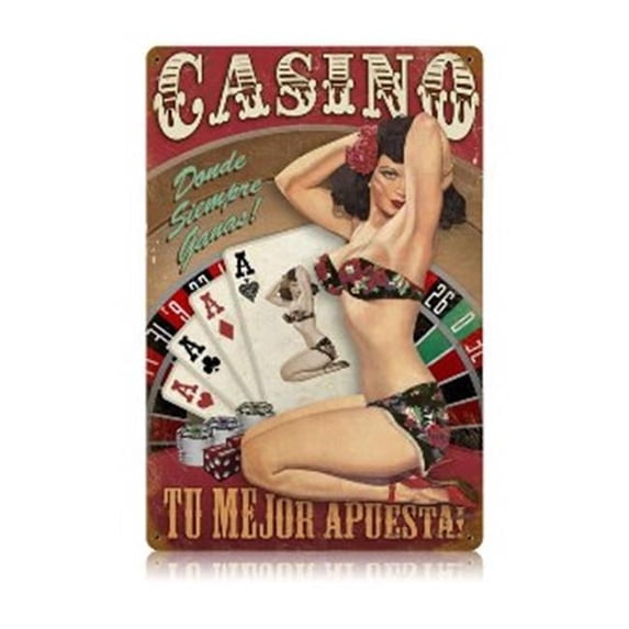 Past Time Signs  Casino Espanol Vintage Metal Sign - Multicolor - 18in. x 12in.