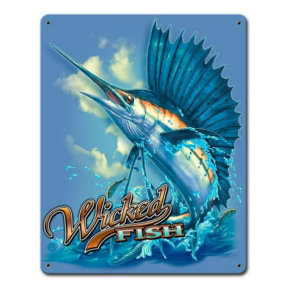 Past Time Signs ERA027 Sailfish Wicked Fishing Sign - 12 x 15 in.