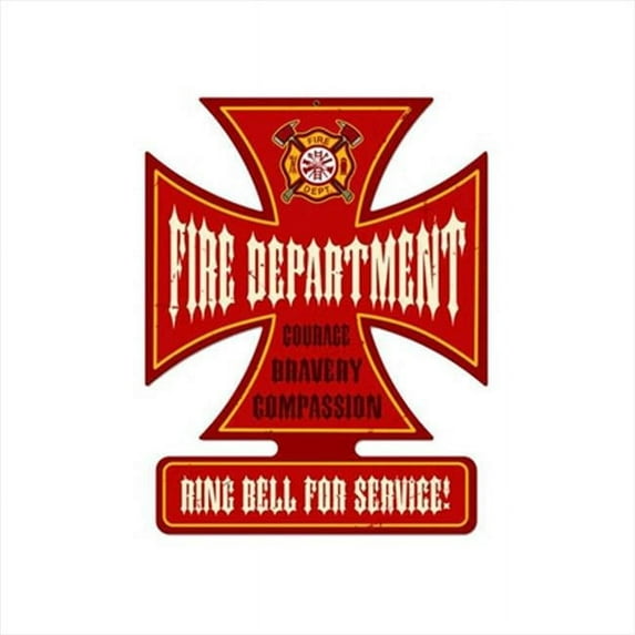 Past Time Signs IC002 Fire Department Iron Cross Metal Sign