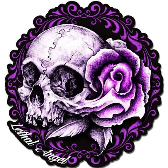 Past Time Signs LETH192 19 x 19 in. Lethal Angel Pink Skull Rose Plasma Metal Sign