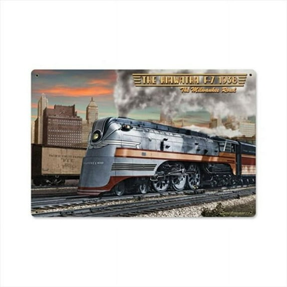 Past Time Signs LG178 Hiawatha Train And Rail Vintage Metal Sign