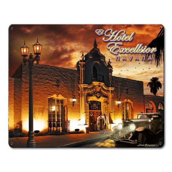 Past Time Signs LGB030 Larry Grossman Hotel Excellsior Havana Satin Metal Sign - 12 x 15 in.