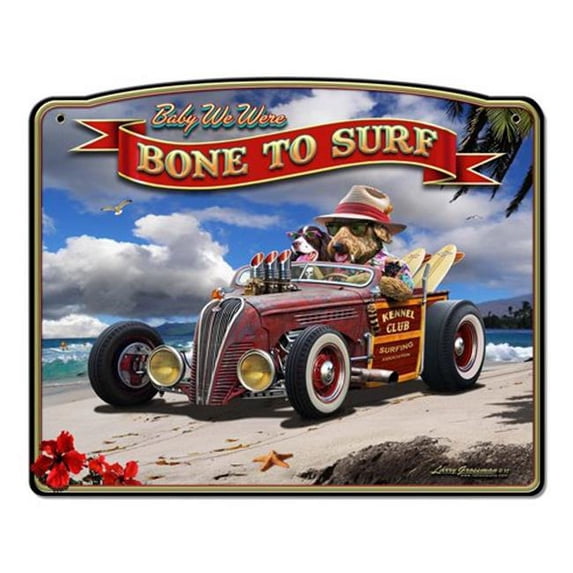 Past Time Signs LGB032 Larry Grossman Bone to Surf Plasma Metal Sign - 18 x 14 in.