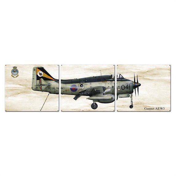 Past Time Signs PS646 Gannet AEW3 Triptych Plasma Metal Sign - 48 x 14 in.