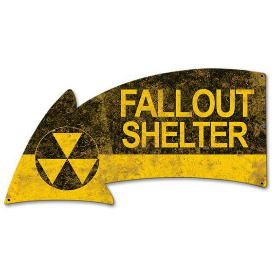 Past Time Signs PS669 26 x 14 in. Fallout Shelter Arrow Plasma Metal Sign