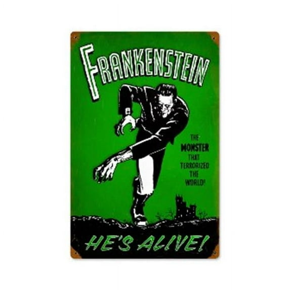 Past Time Signs PTS401 Frankenstein Alive Humor Vintage Metal Sign