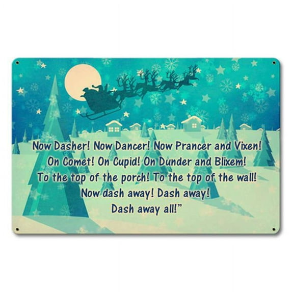 Past Time Signs PTSB027 Santa & His Reindeer Metal Sign - 18 x 12 in.