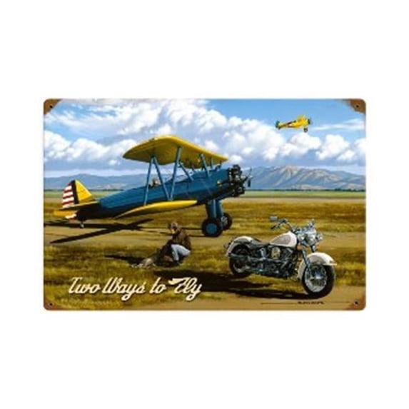 Past Time Signs STK016 Two Ways To Fly Aviation Vintage Metal Sign- 18 W X 12 H In.