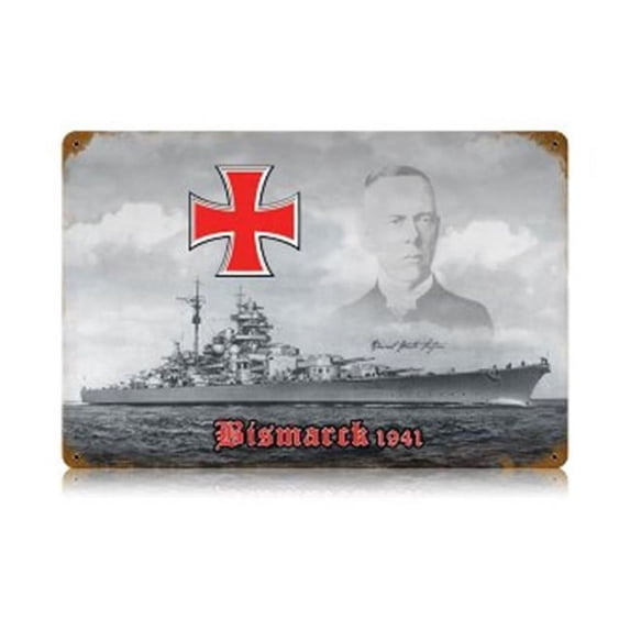 Past Time Signs V387 Bismarck Axis Military Vintage Metal Sign- 18 W X 12 H in.