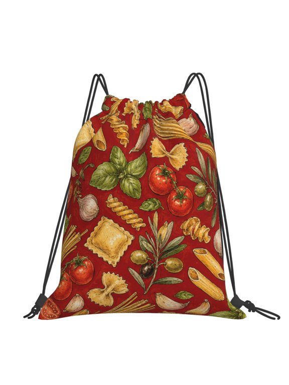Pasta And Garden Herbs Large Drawstring Backpack Casual Cinch Sack Bag Backpack for Sports Hiking Travel Gym