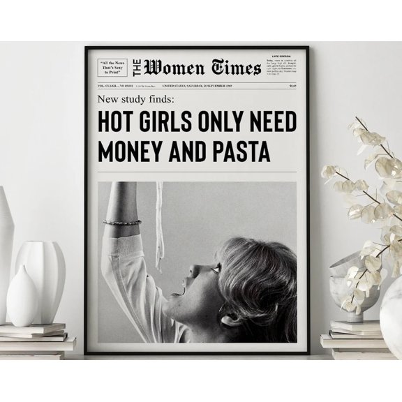 Pasta Art Poster Newspaper Fashion Girl Dorm Decor, Unframed Paper Poster 8x10in