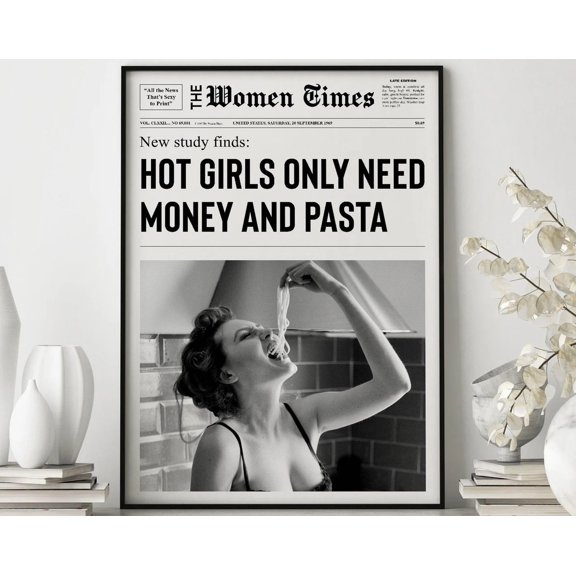 Pasta Art Poster Newspaper Style Dorm Room Decor, Unframed Paper Poster 8x10in