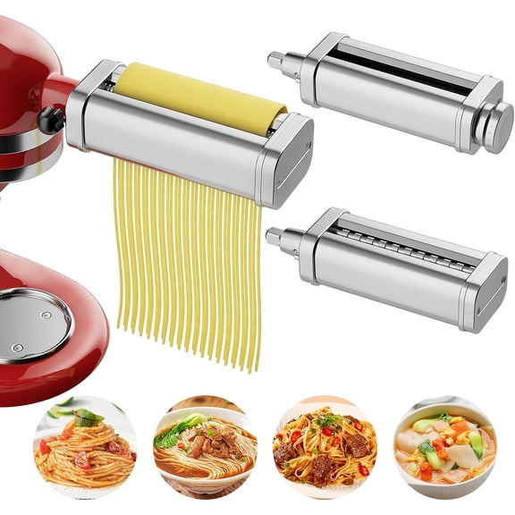 Pasta Attachment for KitchenAid Stand Mixers, Including Pasta Sheet Roller, Spaghetti Cutter and Fettuccine Cutter, 3-Piece Stainless Steel Kitchen Pasta Maker Aid by