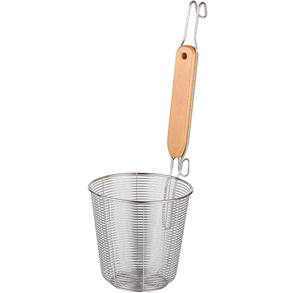 Pasta Basket Noodle Strainer Stainless Steel Mesh Strainer with Wood