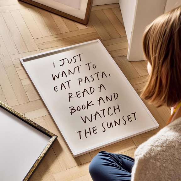 Pasta, Book, Sunset, Typography Life Quote Print, Inspirational Wall Art for House, dorm, living room, Stretched Canvas 12x16in