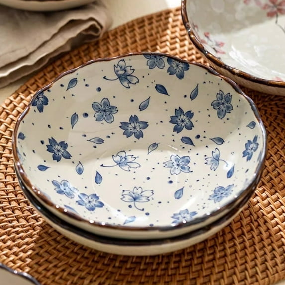 Decorative Serving Bowl - 24oz Ceramic Soup Bowl with Handle Ramen Bowl for Salad,Pasta,Cereal,7.5inch Porcelain Stoneware Kitchen Dish