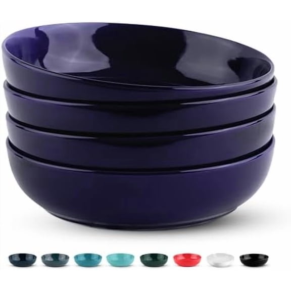 Pasta Bowl, Salad Bowls, Soup, Serving Bowls, Ceramic, Large Capacity, Microwave & Dishwasher Safe, Set of 4, 40 Oz, (Cobalt)