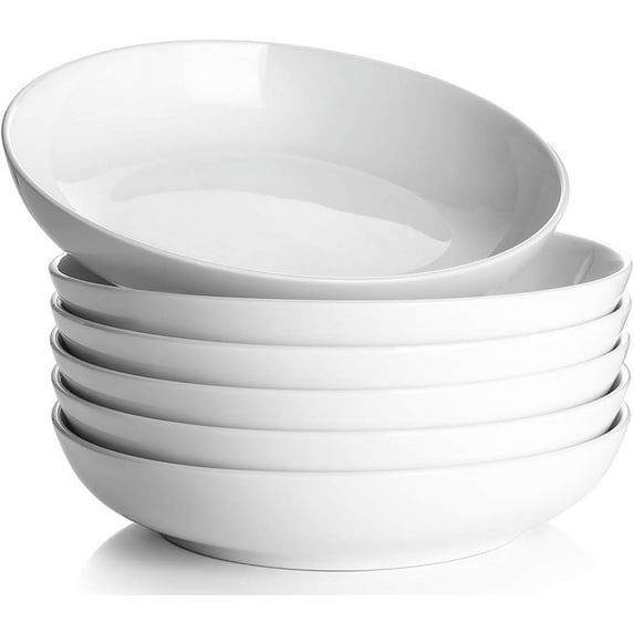 Pasta Bowls, 30oz Salad Bowls White Soup Bowls Large Pasta Serving Bowl Porcelain Pasta Plates Wide and Shallow Bowls Set of 6 Microwave Dishwasher Safe Valentines Day Gift