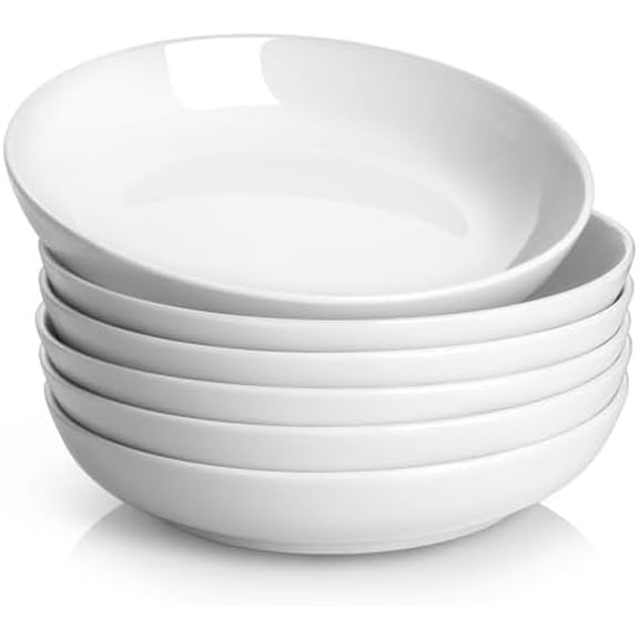 Pasta Bowls, 30oz Salad Bowls White Soup Bowls Large Pasta Serving Bowl Porcelain Pasta Plates Wide and Shallow Bowls Set of 6 Microwave Dishwasher Safe Valentines Day Gift