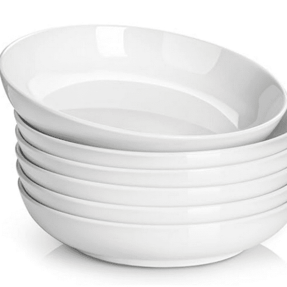 Pasta Bowls 32oz, Large Salad Bowls, White Soup Bowls Set of 6, Porcelain Pasta Serving Bowls, 8.5 inch Wide Shallow Bowls Plates, For Family and Individual Daily Use