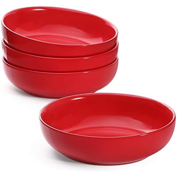 Pasta Bowls 45 oz, Salad Bowls Set for Serving Soup, Pasta, Noodle, Dinner, Large Kitchen Bowl Plates, Microwave Safe - 8.5 Inch, Set of 4, Red