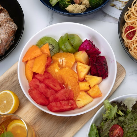 Pasta Bowls, 6 Pack 8 Inch Salad Bowl Set, Kitchen Porcelain Pasta Plates, Large Ceramic Shallow Bowls for Serving Dinner Noodles Soup, Microwave & Dishwasher Safe, White