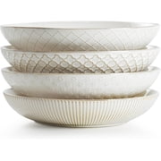 Pasta Bowls, Large Salad Serving Bowls 7.6 inch & 22 oz, Ceramic Bowl Plates Set of 4, Embossments, Microwave and Dishwasher Safe