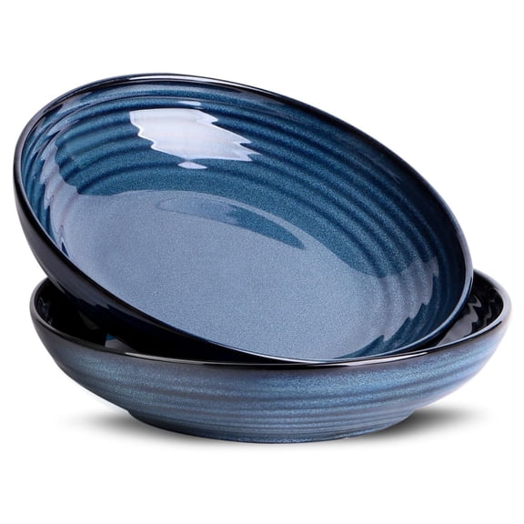 Pasta Bowls Set of 2, 8.7 Inch Ceramic Salad Serving Bowls for Kitchen, 32 Ounce Shallow Bowls for Pasta Soup Salad Dinner, Microwave Dishwasher Safe, Navy Blue