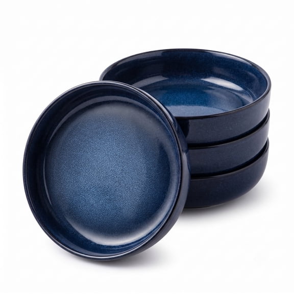 Onader Pasta Bowls Set of 4, 35oz Stoneware Large Pasta Bowls, Wide & Shallow Pasta Plates for Salad Soup Dessert, Microwave and Dishwasher Safe - Deep Sea Blue